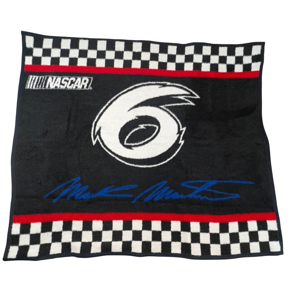 Vintage NASCAR Mark Martin 6 Biederlack Fleece Blanket 53x46" Checkered Flag USA